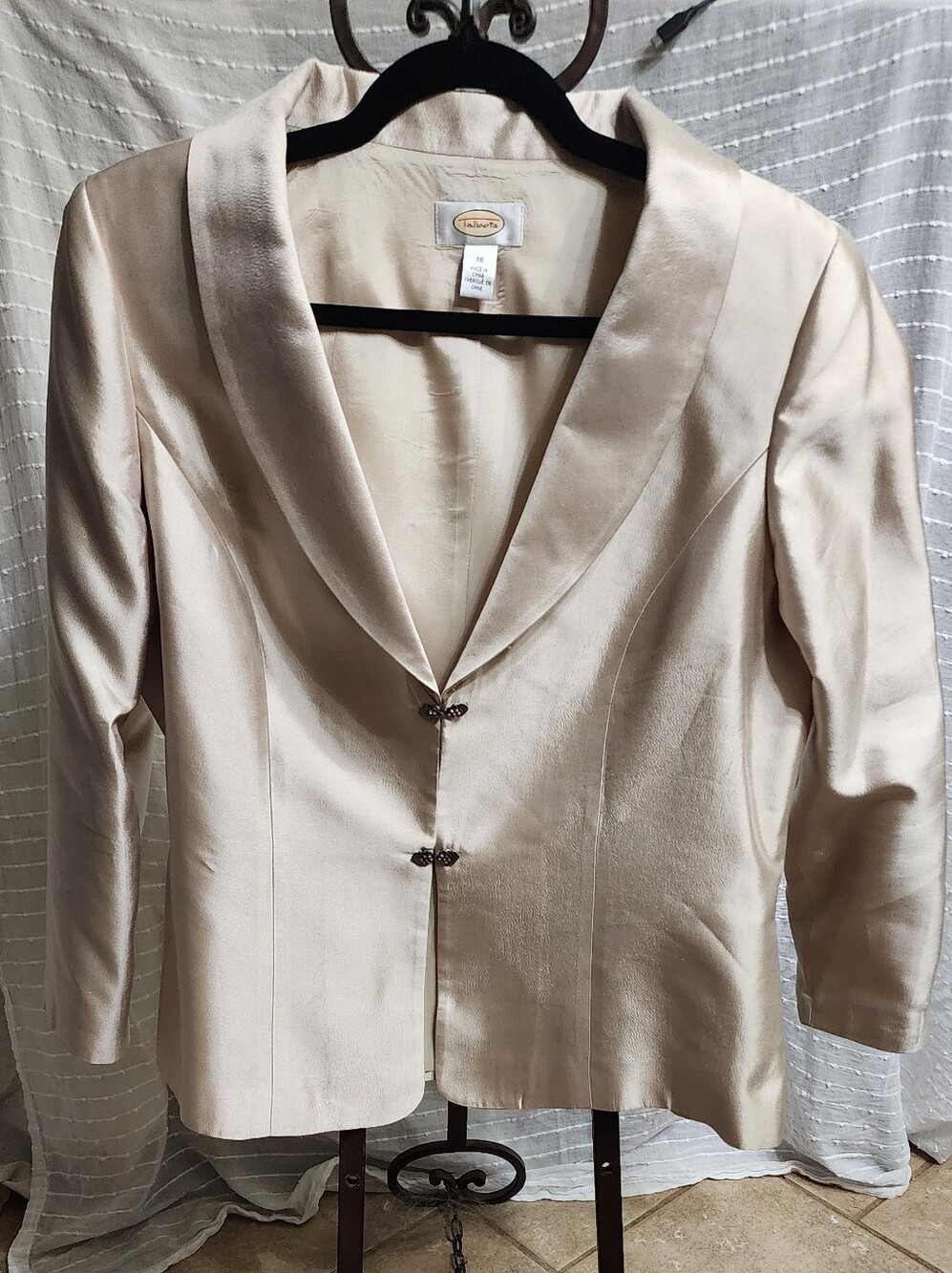 Silk Blazer Formal Talbots Cream Blazer with Hook Eye Closure Satin Sheen Sz‎ 16